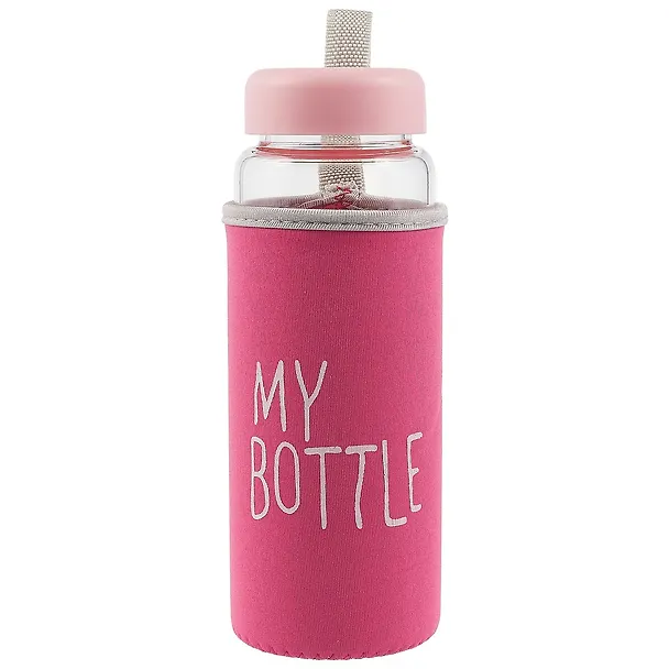 Бутылка в чехле My bottle/Май ботл розовая (стекло) (500мл) 2619462 — 1