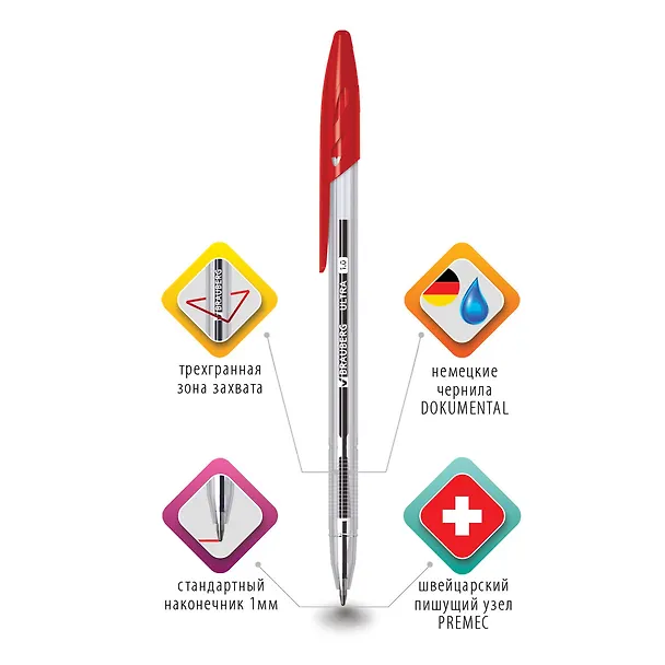 Шариковая ручка красная 1 мм, Ultra, Brauberg 2937282 — 4