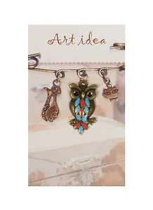 Кулон бронзового цвета Сова с голубой и красной эмалью (QA-3881) (3см)