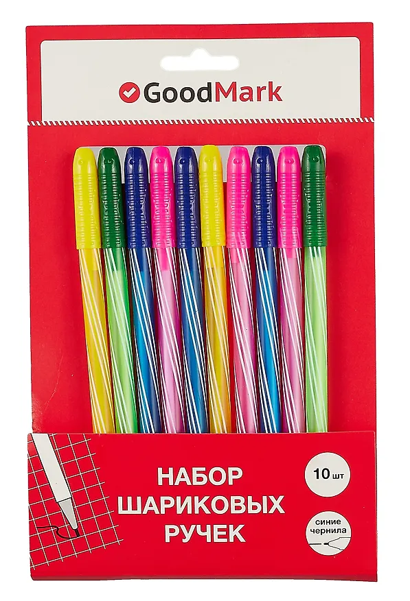 Набор шариковых ручек синих, Stripes, GoodMark, 10 штук 2966830 — 7