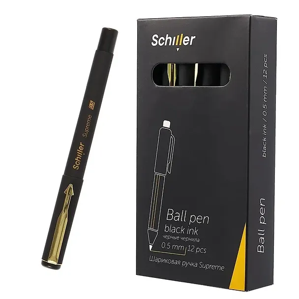 Ручки шариковые черные 12 штук "Supreme" 0,5 мм, soft touch, Schiller 3066632 — 6