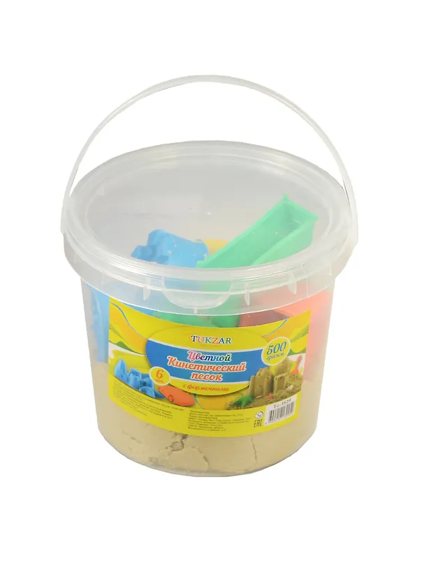 Кинетический песок цветной с формочками, Kids creative , 500гр, 6 формочек, ведерко Tz 3529 2529299 — 1