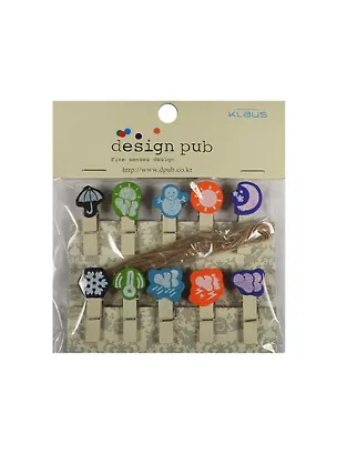 Прищепки декор. деревянные с веревкой Погода (11007501) (3,5см) (10шт) (упаковка) 2452911