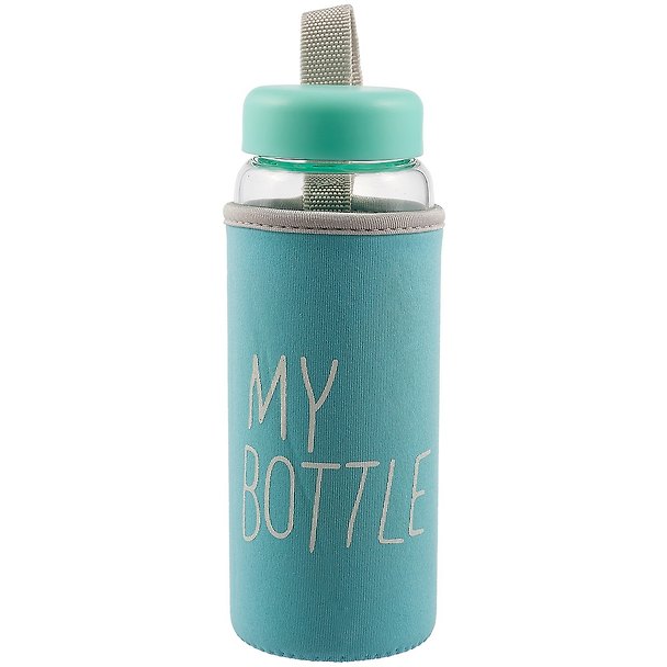 Бутылка в чехле My bottle/Май ботл голубая (стекло) (500мл) 2619461 — 1