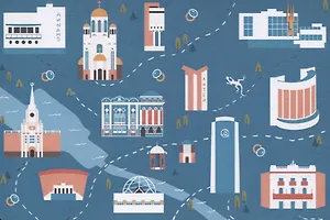 Открытка Екатеринбург Карта (илл. Краснова) (Орех сувениры)