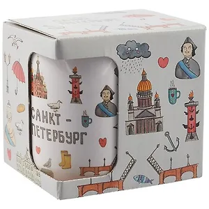Кружка СПб "Санкт-Петербург. Символы города." (керамика) (330мл) (коробка)