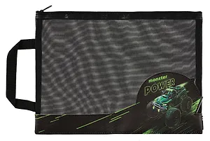 Папка для тетрадей А4 "МОНСТР-ТРАК" 33*25см, нейлон, аплик.уск. Кожа,бок.ручка, сублимац.печать, молния