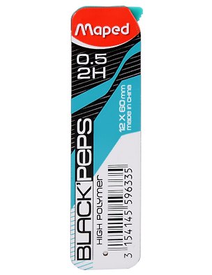 Грифели 0,5мм 2Н (12 шт), "BLACK PEP'S", Maped 3170136
