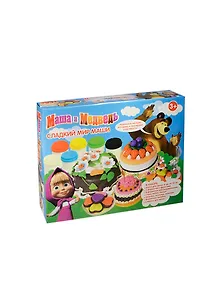 Набор для лепки Сладкий мир Маши (24057) (6цв.х45гр.) (14 форм.+аксес.+клеенка) (Маша и Медведь) (3+) (коробка)