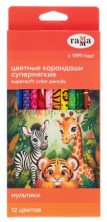 Карандаши цветные 12цв."Мультики", рисунок на корпусе, заточен., к/к, подвес, Гамма 3176573