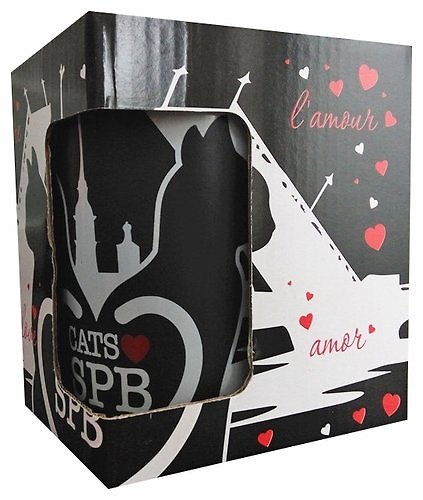 Сувенир, АКМ, Кружка Cats love SPb Петропавловка,мосты, фарфор, матовая, черная, 350мл подарочная коробка 335629 — 1