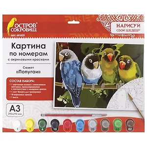 Картина-раскраска по номерам «Попугаи», А3, Остров Сокровищ