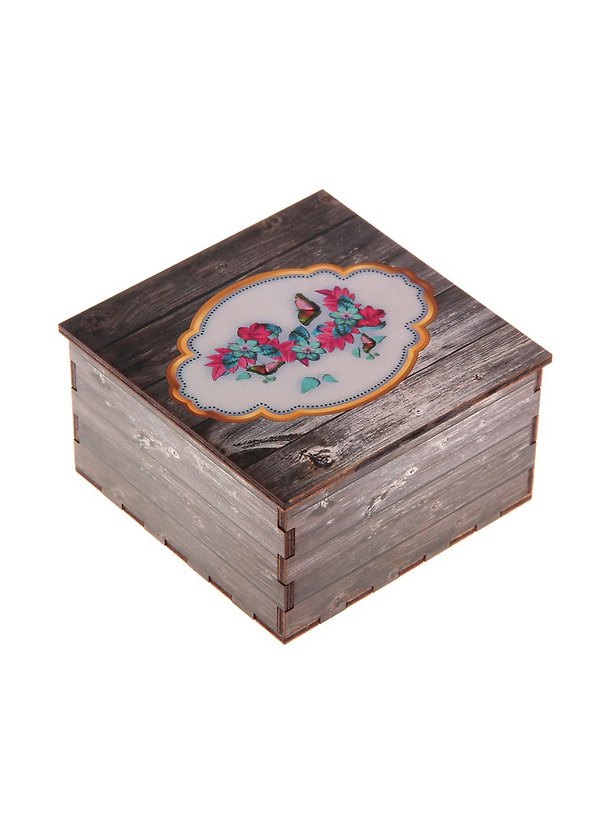 Шкатулка дерево Цветы и бабочки (10х10х5,5) (1233599) 2501504 — 1