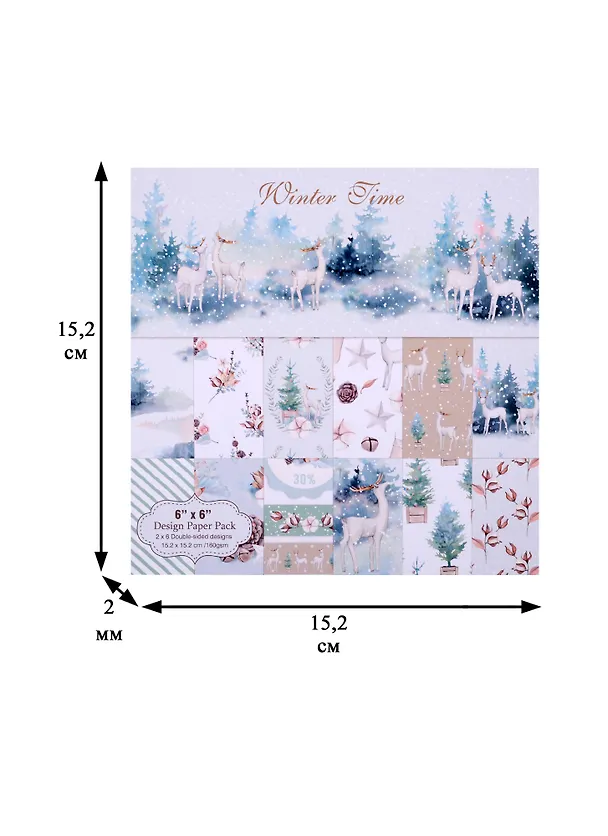 Бумага д/скрапбукинга Новогодняя, Winter time, 15,2*15,2см, 12 дизайнов, 12 листов, двусторонн 2644647 — 2