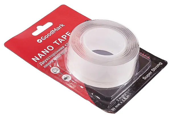 Лента клейкая 30мм*1,5м "Nano tape" двусторонняя, GoodMark 2981045 — 2