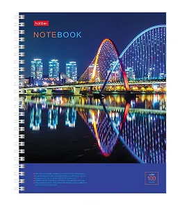 Тетрадь 100л кл. "Огни ночного города" спираль, обложка с карманом, УФ-лак