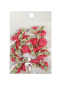 Пришивные розочки с листиками тёмная роза (16) (1,5см) (20шт) (пакет)