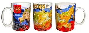ФЕДЕРАЦИЯ Сувенир Кружка КАРТА РОССИИ  фарфор, цветн. Деколь 0.3л CHY018-Rus