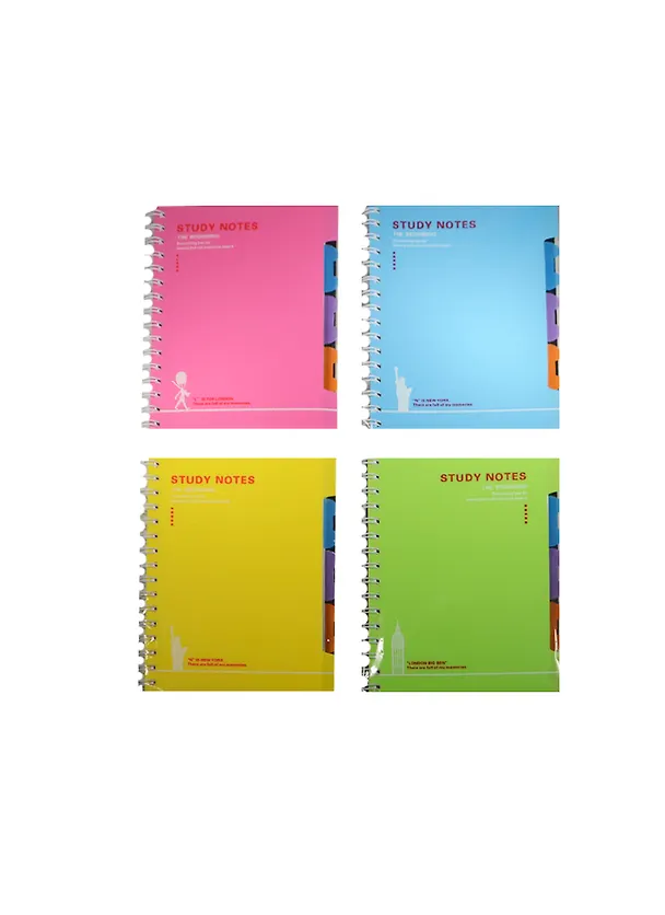 Тетрадь 100л лин. "Study Notes" пласт.обл., вырубка, спираль, 3 цв.разделителя, инд.уп., ассорти 234787 — 1