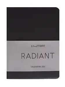 Ежедневник дат. 2025г А6 176л "Radiant" черный, интегр.переплет, иск.кожа, термотиснение, покрытие Soft Touch, скругл.углы, тонир.блок, ляссе, инд.уп