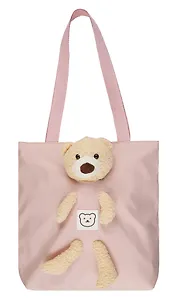Сумка-шоппер на молнии с игрушкой Мишка (розовая) (35х34х9) (текстиль) (12-11141-SH13)