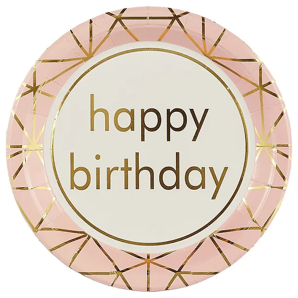 Набор бумажных тарелок Happy birthday на розовом фоне (18 см) (6 шт) (12-01582-G2) 2689356 — 2