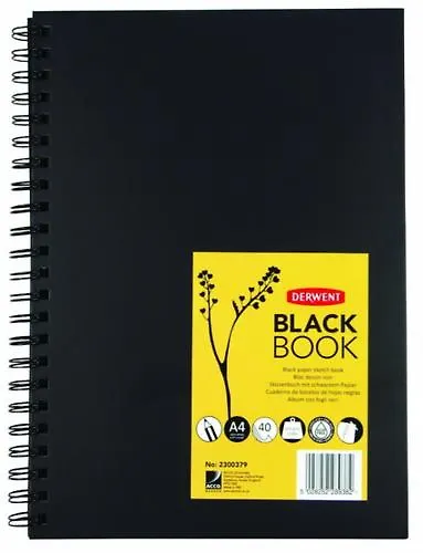 Блокнот для зарисовок Black Book 200г/кв.м 21*29.7см 40л портрет твердая обложка спираль черный 309634 — 1