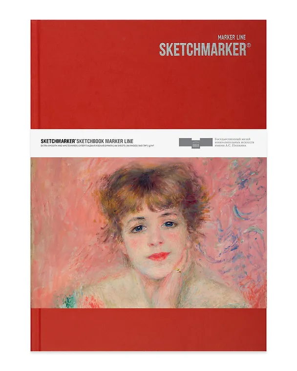 Скетчбук 17,6*25см 44л Sketchmarker&Pushkinskiy MARKER LINE "Ренуар" 160г/м2, твердая обложка, цв.светло-красный, Sketchmarker 2951976 — 1