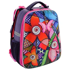 Рюкзак. 2 отделения. на молнии. 39х34х19 см. синий/малиновый. Цветы