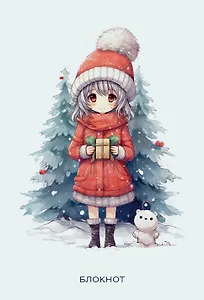 Блокнот А6 48л «Аниме. Новогодний блокнот (белый)», контентный внутр. блок, спираль
