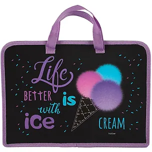 Папка для тетрадей А4 "Ice cream" 34*24,5*3,5см пластик, молния, текст.ручки 2885092