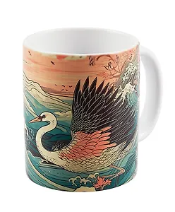 Кружка Япония Журавль на волнах (керамика) (330мл) (К2024-97)