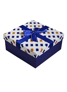 Коробка подарочная "Квадраты с синим" 20*20*10см, декор. бант, квадраты, синий, картон, Хансибэг