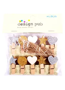 Прищепки декоративные с веревкой 10 шт. Блеск