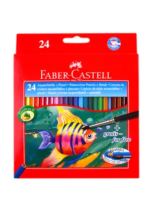 Карандаши цветные Faber-Castell, "Рыбки", акварельные 24 цвета с кисточкой — 213999 — 1