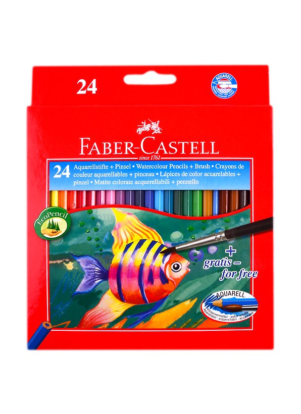 Карандаши цветные Faber-Castell, "Рыбки", акварельные 24 цвета с кисточкой 213999 — 1