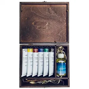 Краски масляные 6цв "Студия", 10 предметов, деревянный короб