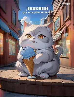 Дневник школьный «Котик и мороженое», для младших классов, Listoff 3090491