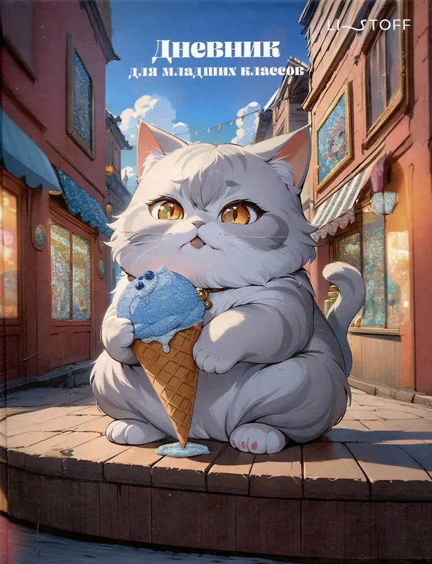 Дневник школьный «Котик и мороженое», для младших классов, Listoff 3090491 — 1