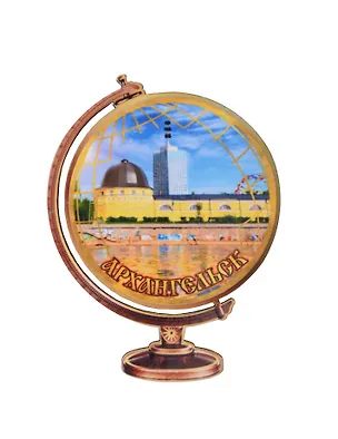 Магнит Архангельск Глобус Достопримечательности города вид 2 (7,5 х 7,5 см.) (хдф) 3005729