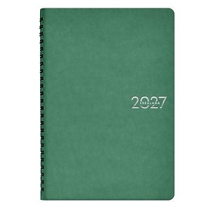 Еженедельник дат. 2027г. А5 80л "Гоутскин" оливовый, кожзам, мягк. переплет, евроспираль, тисн.фольгой, офсет, справ.мат-лы, закругл.углы, инд.уп