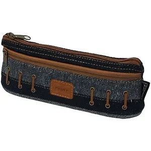 Пенал-косметичка прямоугольный 20*7*4см джинсовый, синий, со шнуровкой, доп.карман, Proff