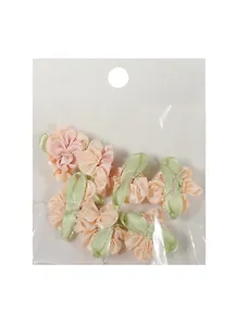 Пришивные розочки с листиками 3 см. персиковые (7шт)(пакет) (11-01031-1-3)