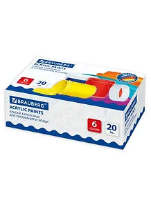 Краски акриловые 06цв 20мл для рисования и хобби BRAUBERG