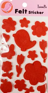 Стикеры фетровые однослойные и двухслойные на подложке в пакете с подвесом, птицы и цветы (11-219