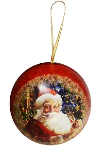 Подарочная коробка Дед Мороз Шар красный 90 мм