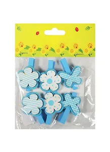 Набор прищепок, 6 шт, в пакете с хедером, цветочки в полоску, горошек и бабочки (11-06943-16)