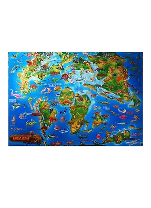 Книга Двухсторонняя детская карта мира. Динозавры ()