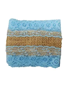 Тесьма джут с двойным кружевом, 9 см* 90 см, в пакете с подвесом, голубой  (11-00530-25)