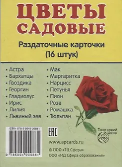 Книга Дем. картинки СУПЕР Цветы садовые. 16 раздаточных карточек с текстом (63х87 мм) () — 2